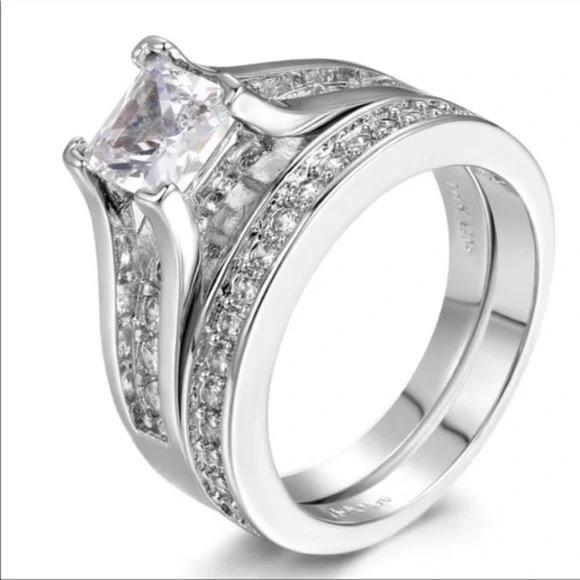 2PC/SET 925 STERLING SILVER DIAMOND RING, CUTE RING, SHINY RING. - Picture 2 of 6